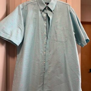 Stafford Blue/teal Flamingos Casual Button Down Shirt
